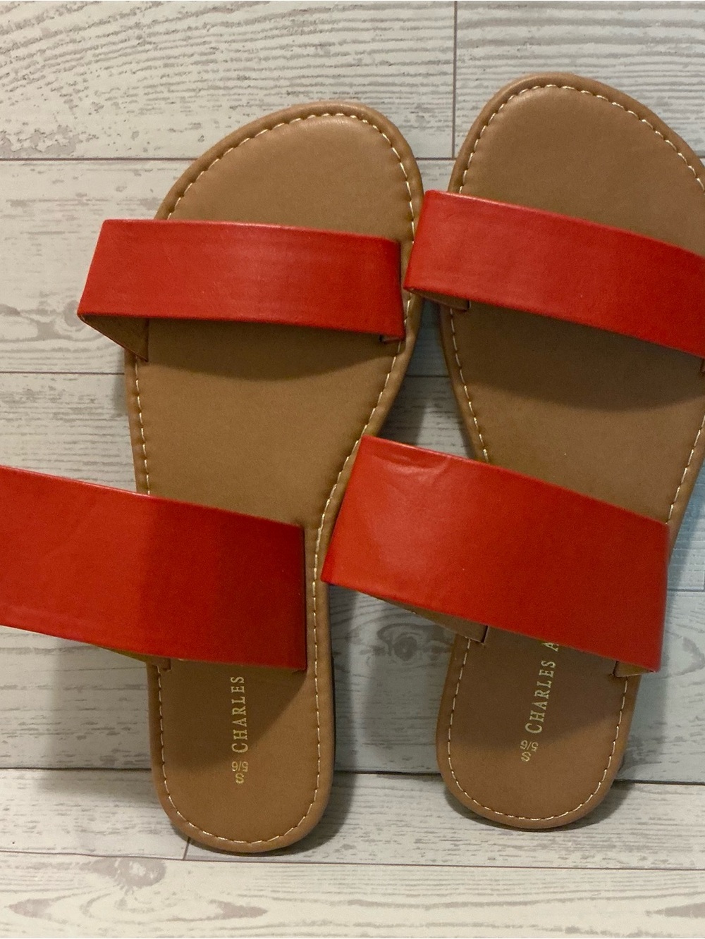 Charles Albert Red Double-Strap Slide Sandals